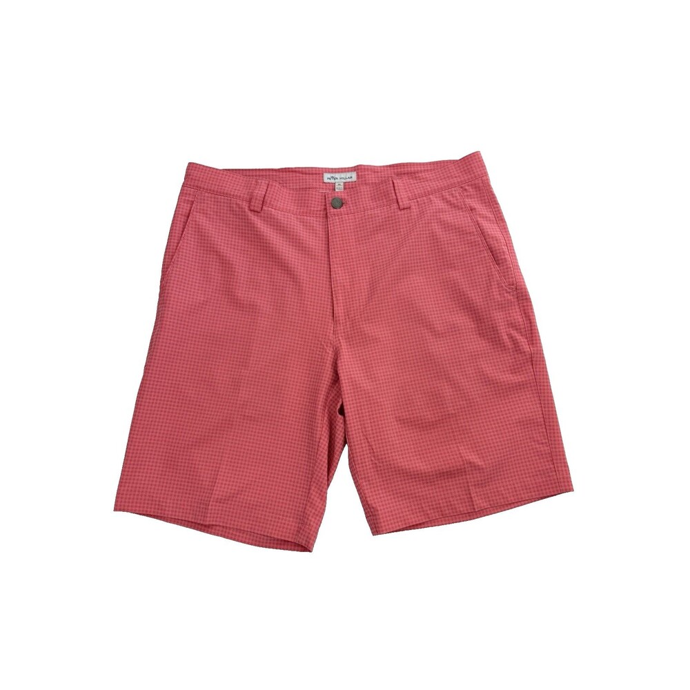 Peter Millar Golf Shorts Mens 34 Pink Micro Check Performance Flat Front Cas